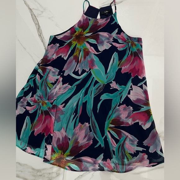 LULU’S Here and Luau Navy Multi Floral Swing Dress (w/tiny defect) Sz.S - Picture 4 of 14